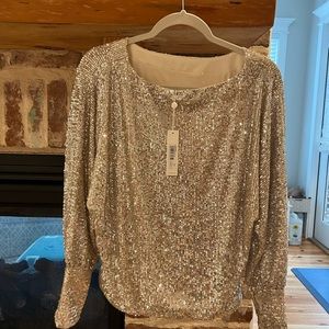 Beautiful sequin Trina Turk top with front ballooned with elastic at waist!